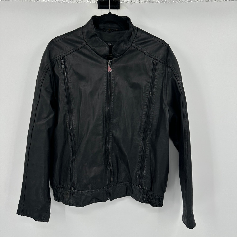 Hein Gericke Mens Vintage Black Leather Cafe Racer Motorcycle Jacket Size 42